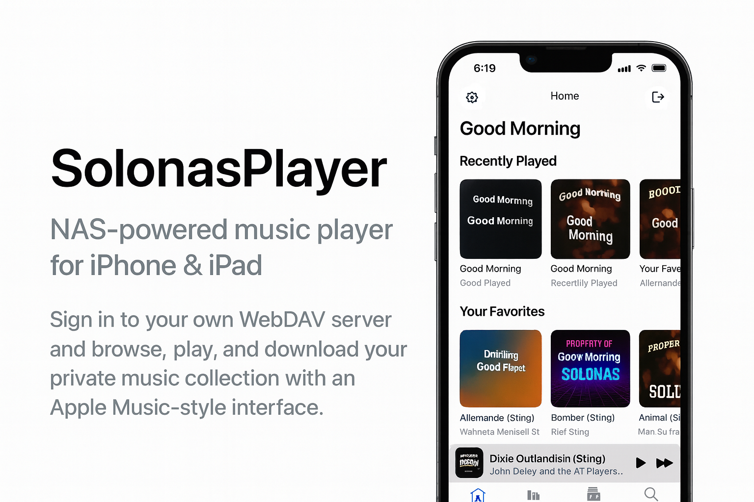 SOLONAS iPhone MP3 player showing playback controls